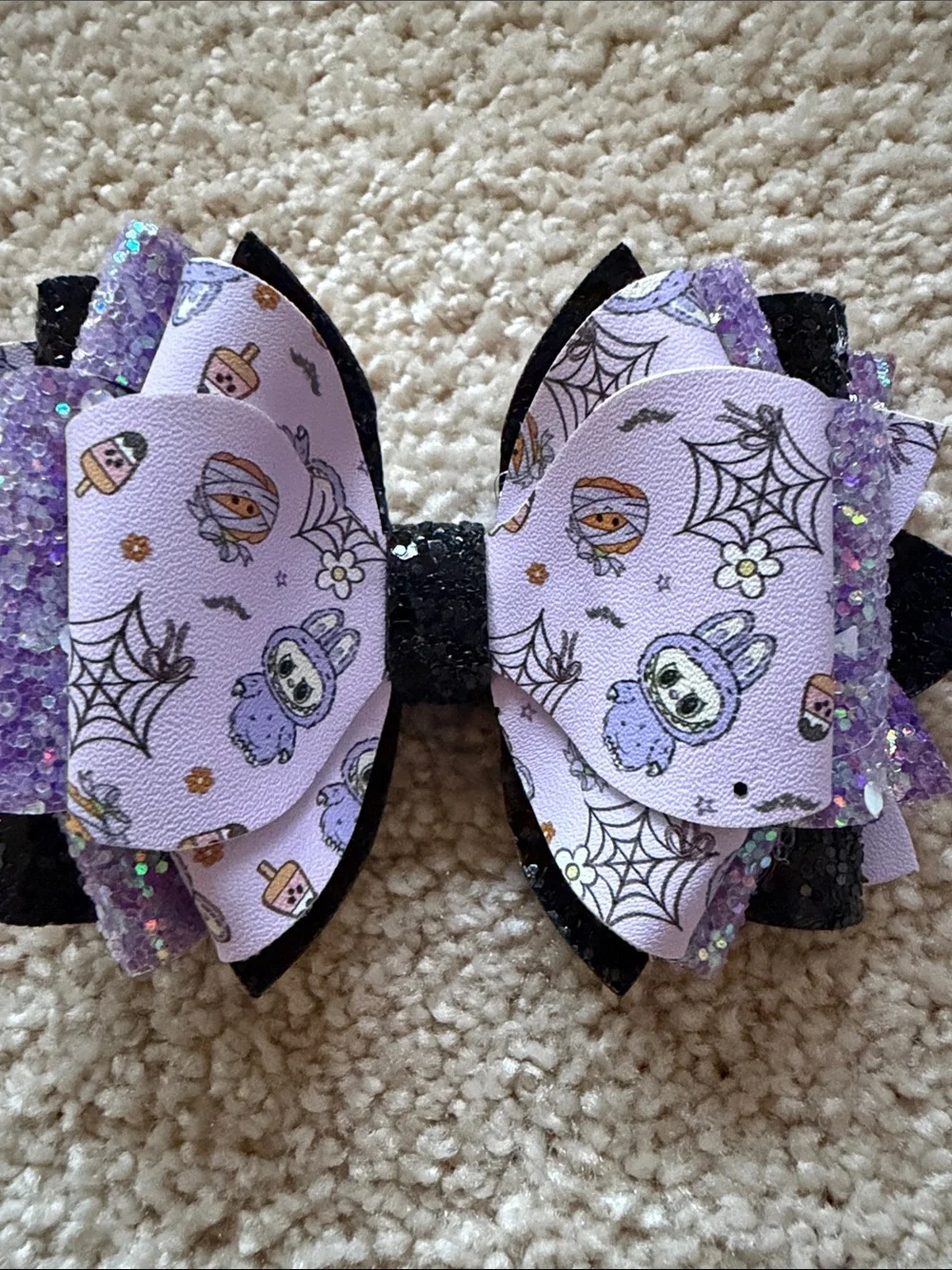 Labubu Lavender Halloween Bow Stanley Straw Accessory with Glitter Accents